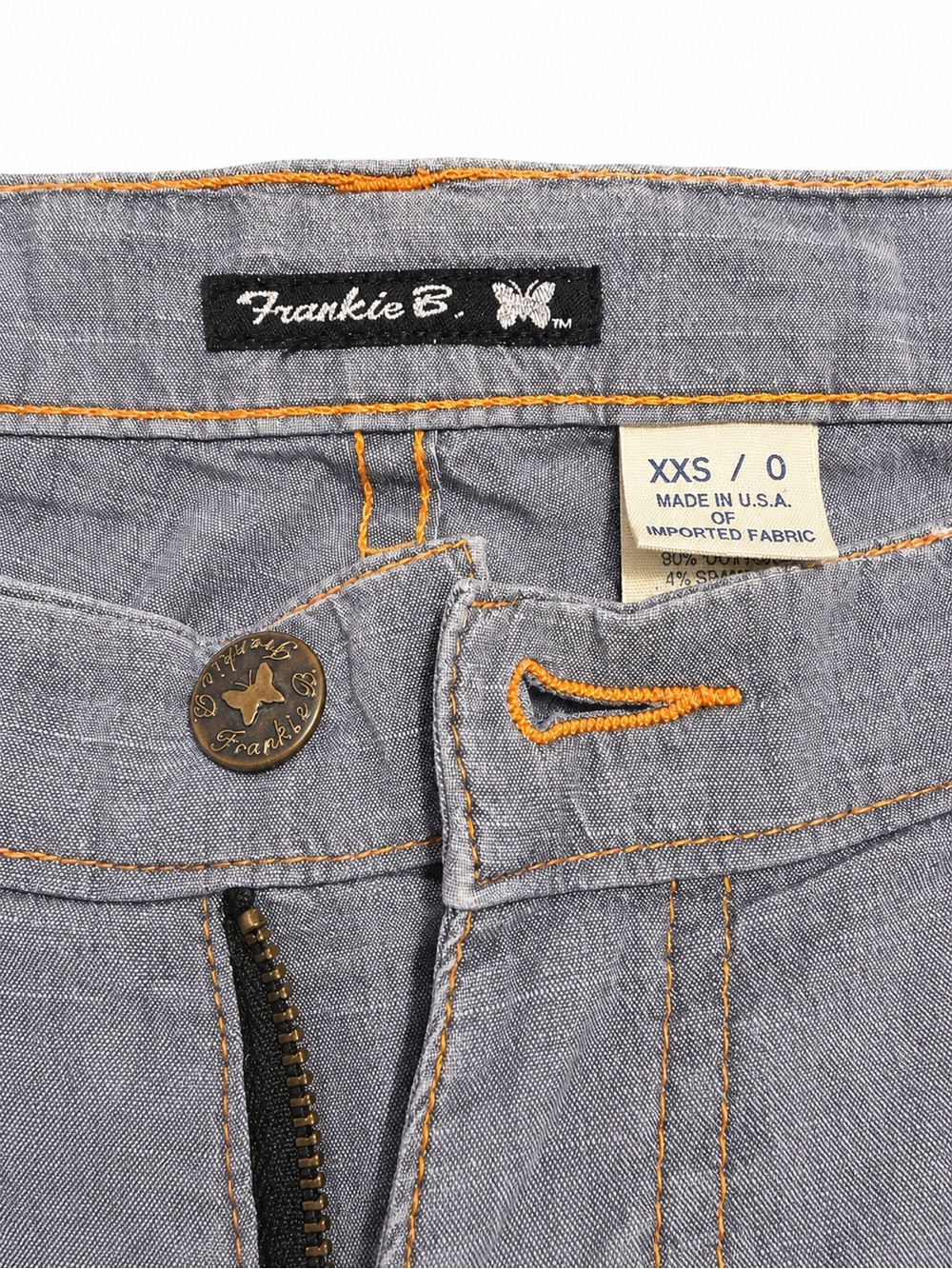 Frankie B Y2K Low Rise Flare Jeans Gray Chambray Embroidered Pockets USA XXS - Picture 4 of 6
